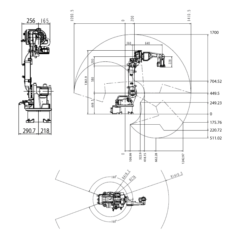 ROBOT SIZE DIMENSION & MAXIMUM MOTION RANGE VBRH4-1A